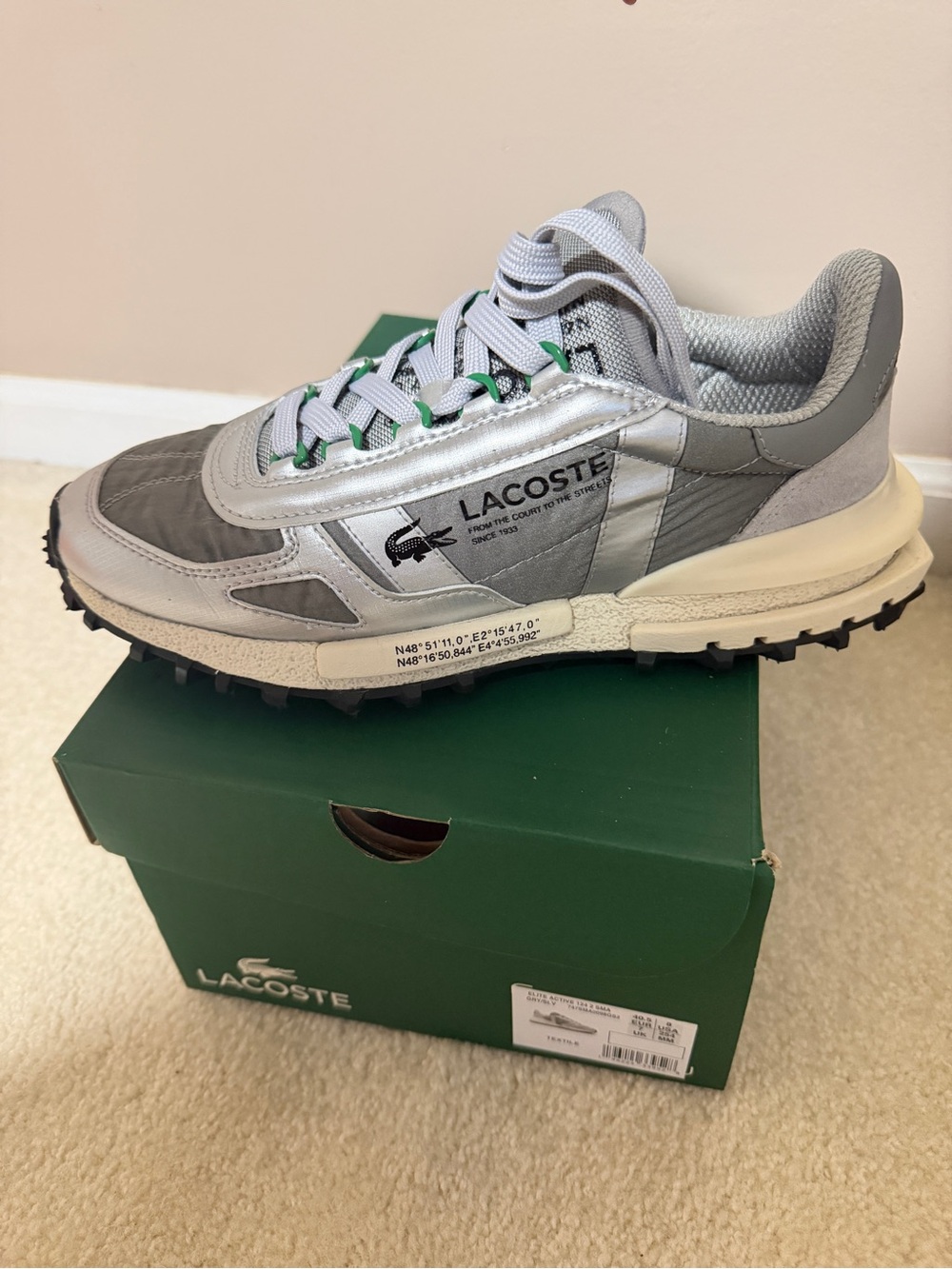 Lacoste Men's Silver and Gray Trail Runner Sneakers
